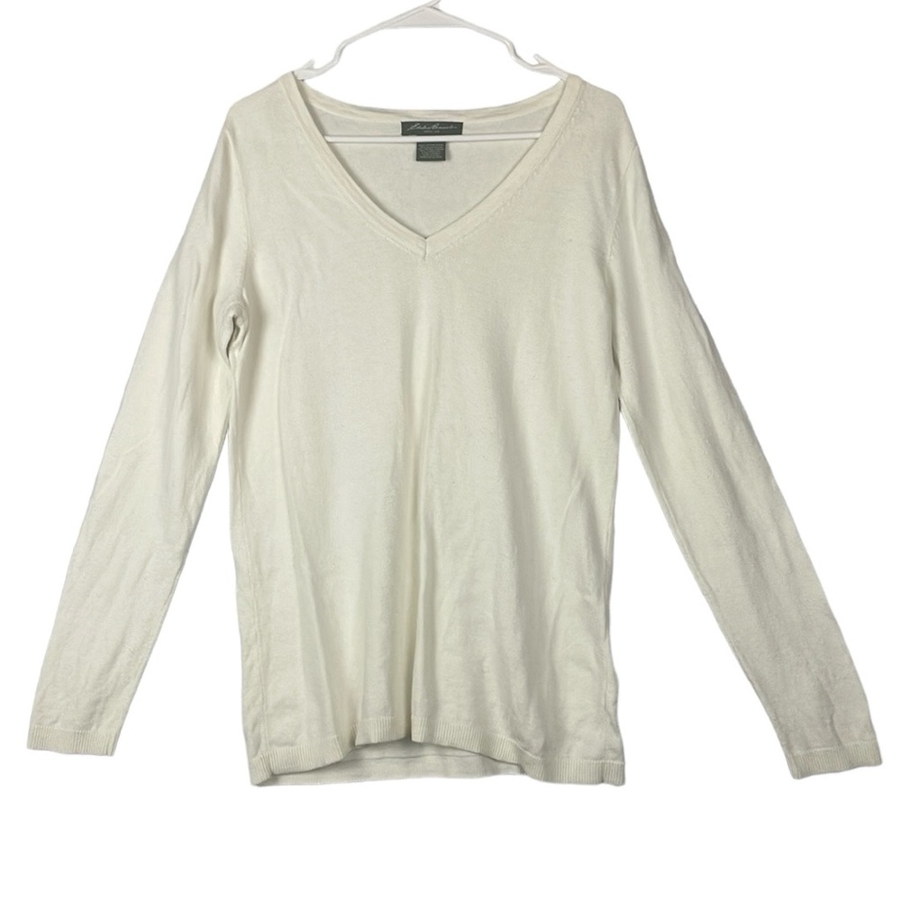 Eddie Bauer cotton and wool blend off white sweater preppy natural minimalist